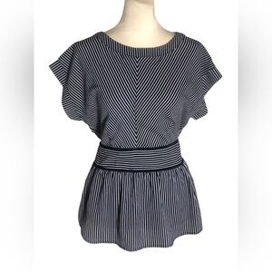 Monteau blue/white shirt sleeve peplum top Sz Medium